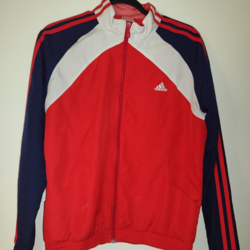 Adidas red, white, and navy blue track jacket size Medium